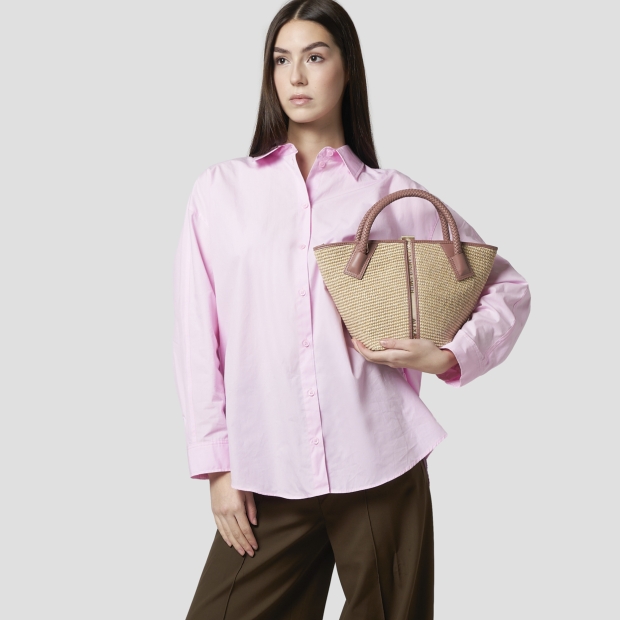 Sneakers Alexander Smith lauren small handbag with shoulder strap in beige raffia and woven nude handle - 2