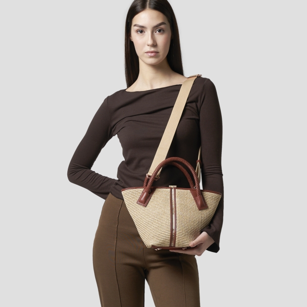 Sneakers Alexander Smith lauren small handbag with shoulder strap in beige raffia and woven brown handle - 2