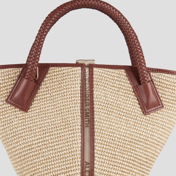 Sneakers Alexander Smith lauren small handbag with shoulder strap in beige raffia and woven brown handle - 5