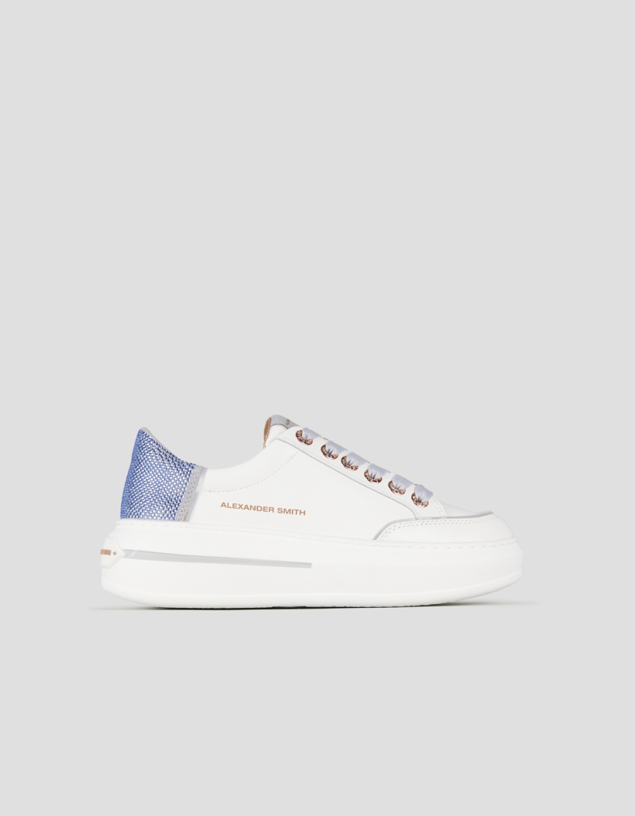 Sneakers Alexander Smith lancaster woman in white leather and back with azure rhinestones - 1