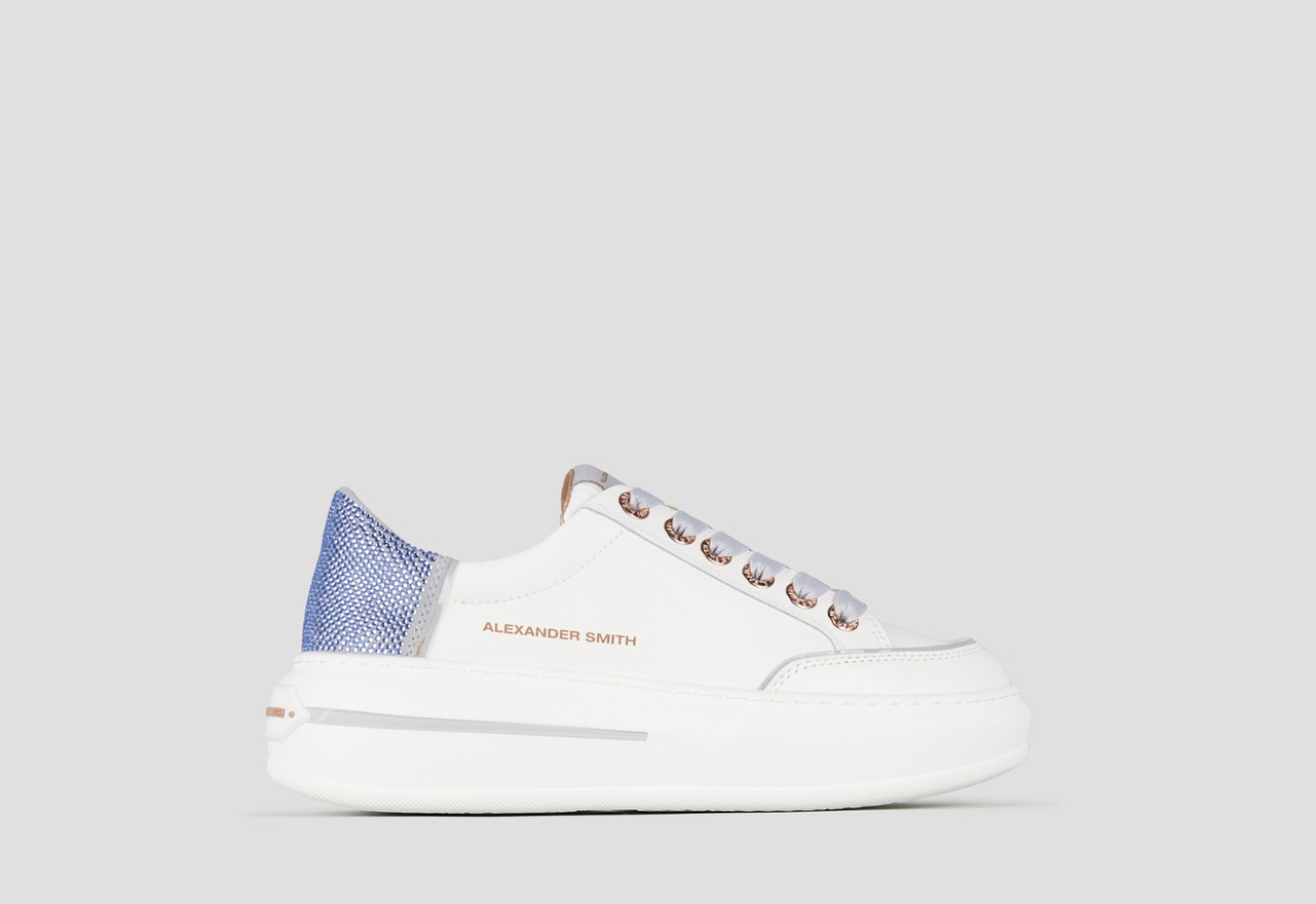 Sneakers Alexander Smith lancaster woman in white leather and back with azure rhinestones - 1