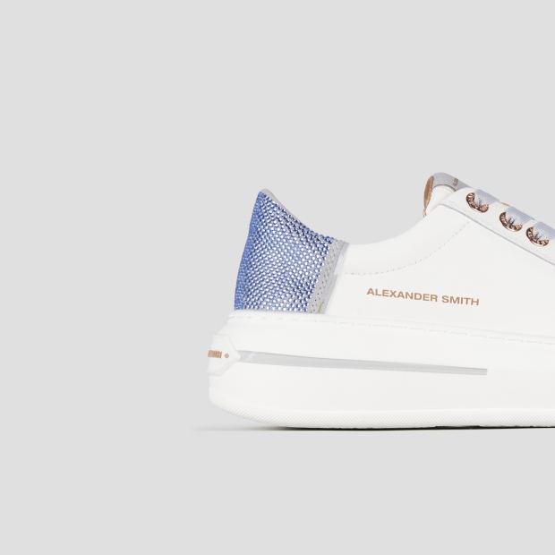Sneakers Alexander Smith lancaster woman in white leather and back with azure rhinestones - 3