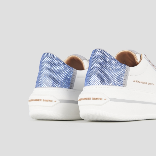 Sneakers Alexander Smith lancaster woman in white leather and back with azure rhinestones - 5