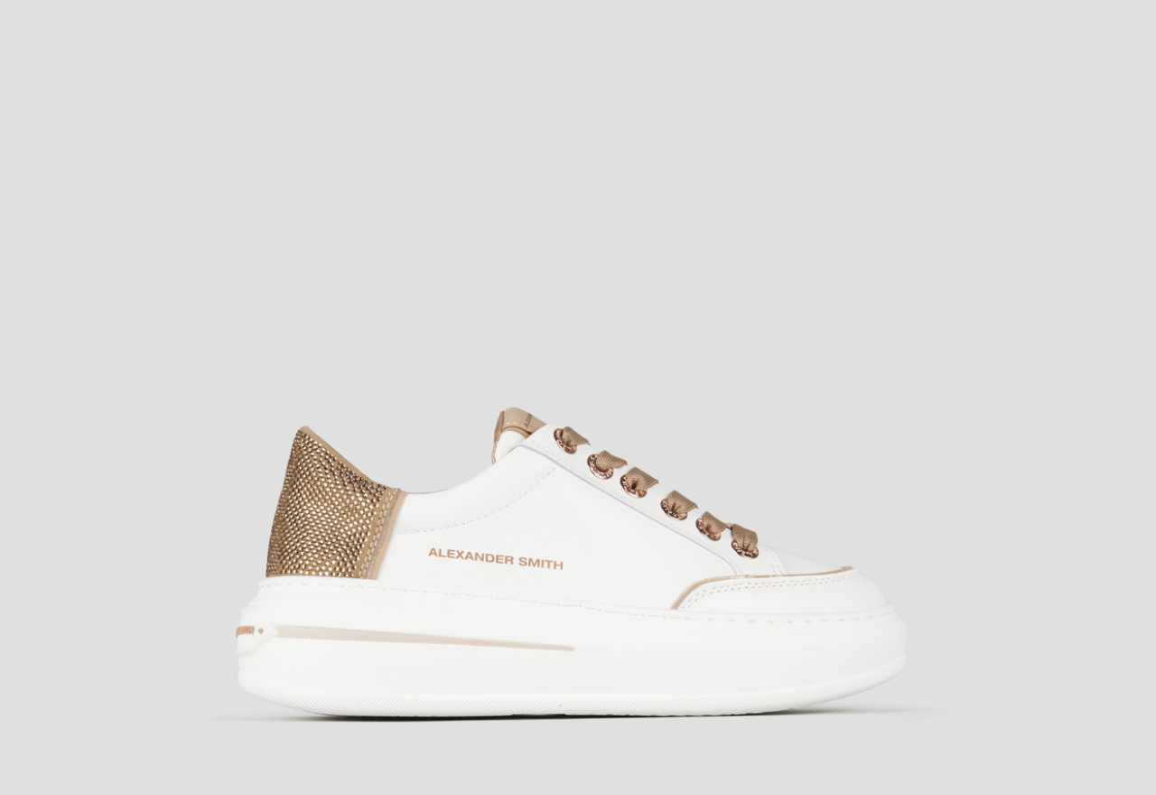 Sneakers Alexander Smith lancaster woman in white leather and back with brown rhinestones - 1