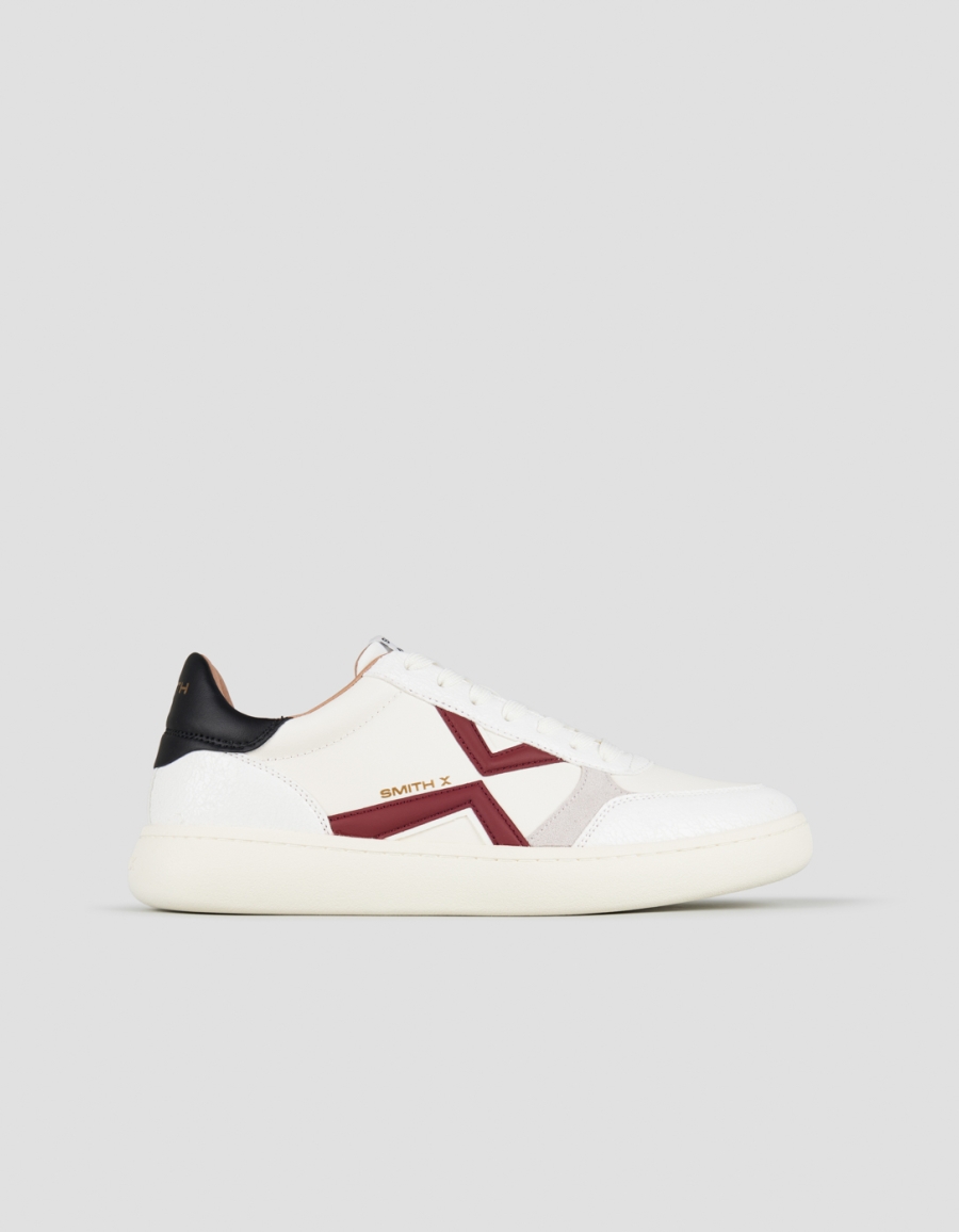 Sneakers Alexander Smith ocean man in white leather and cracklè details, red logo and black back - 1