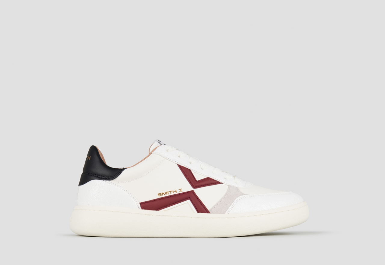 Sneakers Alexander Smith ocean man in white leather and cracklè details, red logo and black back - 1