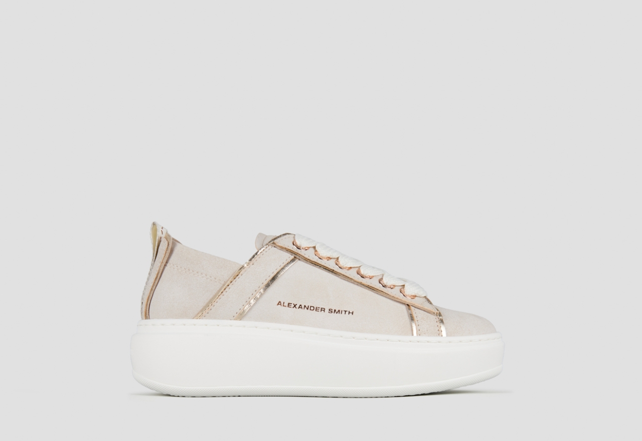 Sneakers Alexander Smith wembley high woman in beige bleached leather and ruched back - 1
