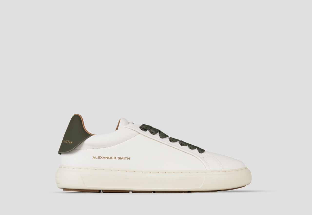 Sneakers Alexander Smith soho man in white nappa leather and military green leather back - 1