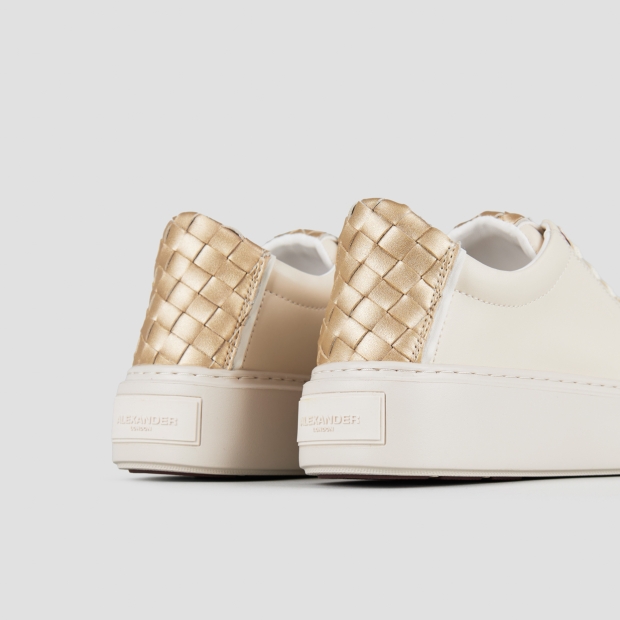 Sneakers Alexander Smith london woman in white leather and gold woven leather back - 5