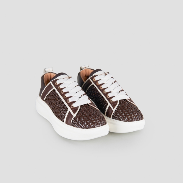Sneakers Alexander Smith wembley woman in brown woven leather and smooth leather back - 4