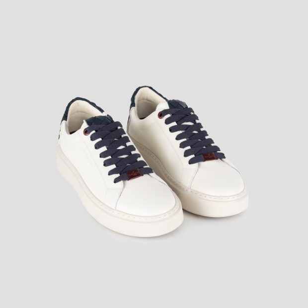 Sneakers Alexander Smith london man in white leather and woven blue leather back - 4