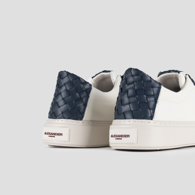 Sneakers Alexander Smith london man in white leather and woven blue leather back - 5