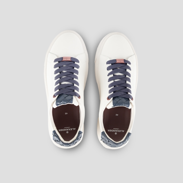 Sneakers Alexander Smith london man in white leather and woven blue leather back - 6