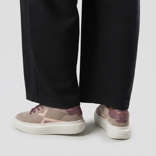 Sneakers Alexander Smith college woman in taupe suede, pink lateral logo and burgundy back - 2