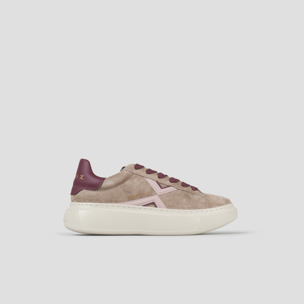 Sneakers Alexander Smith college woman in taupe suede, pink lateral logo and burgundy back - 3