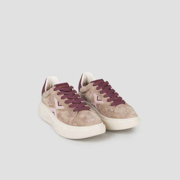 Sneakers Alexander Smith college woman in taupe suede, pink lateral logo and burgundy back - 4