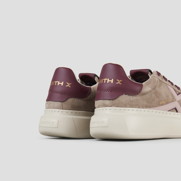 Sneakers Alexander Smith college woman in taupe suede, pink lateral logo and burgundy back - 5