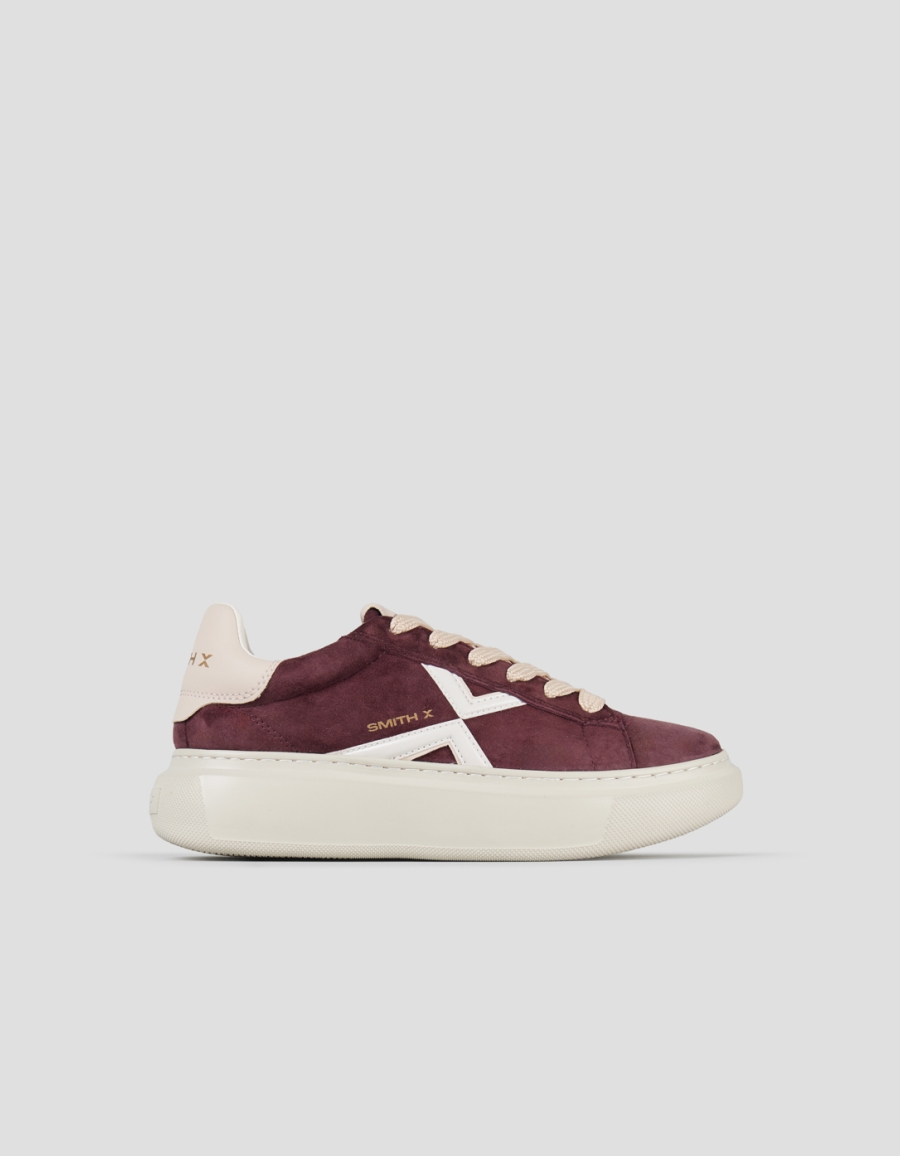 Sneakers Alexander Smith college woman in burgundy suede, white lateral logo and pink back - 1