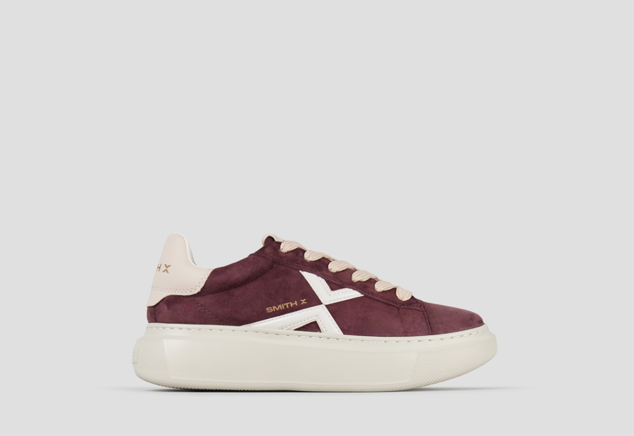 Sneakers Alexander Smith college woman in burgundy suede, white lateral logo and pink back - 1