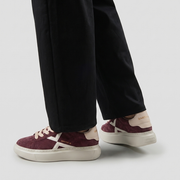 Sneakers Alexander Smith college woman in burgundy suede, white lateral logo and pink back - 2