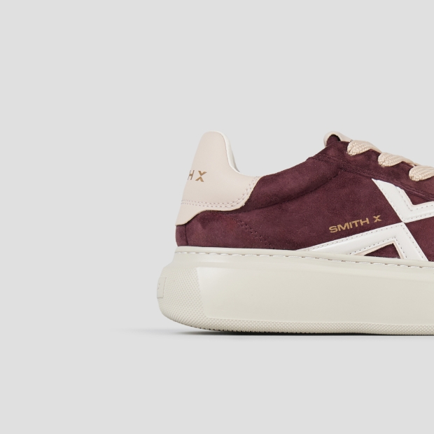 Sneakers Alexander Smith college woman in burgundy suede, white lateral logo and pink back - 3