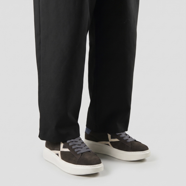 Sneakers Alexander Smith college man in brown suede with white logo on the side and blue back - 2