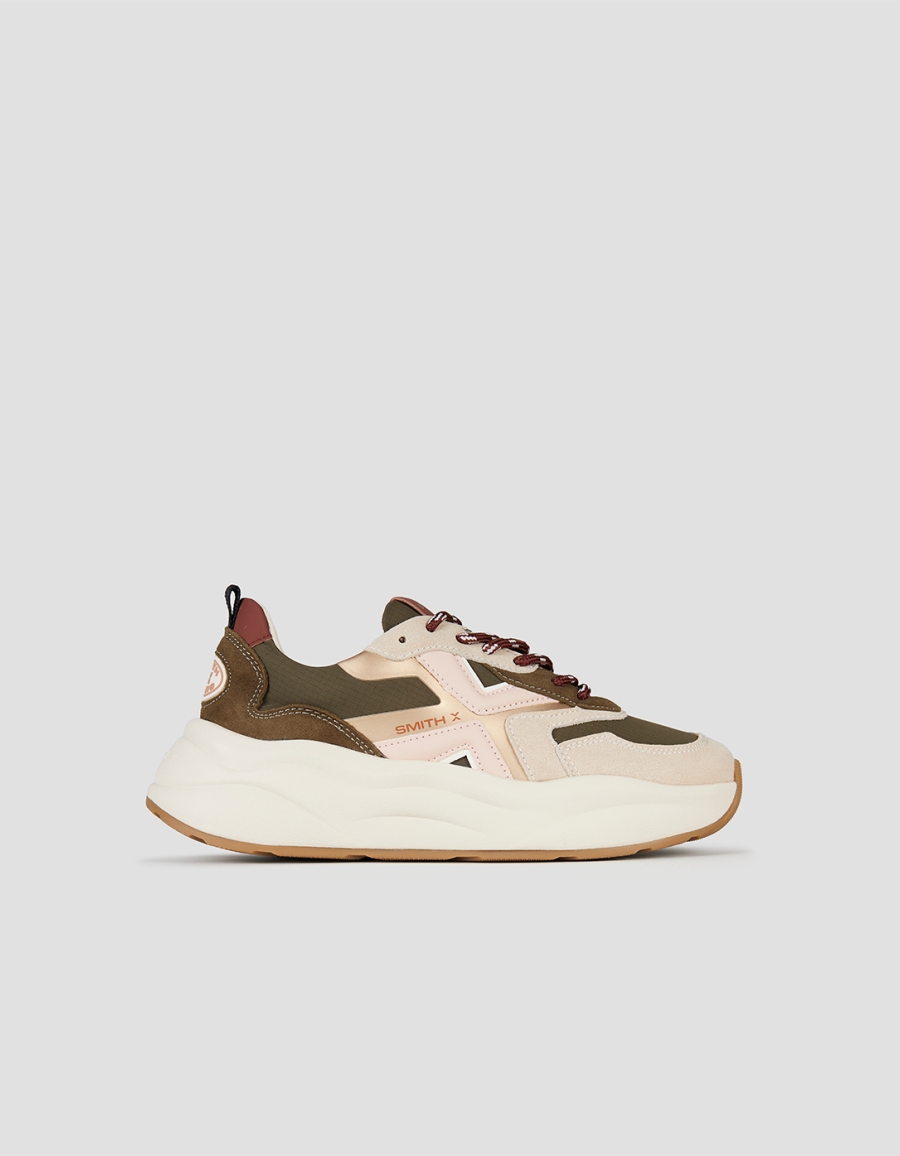 Sneakers Alexander Smith horizon woman in green suede and ripstop with pink logo on the side - 1