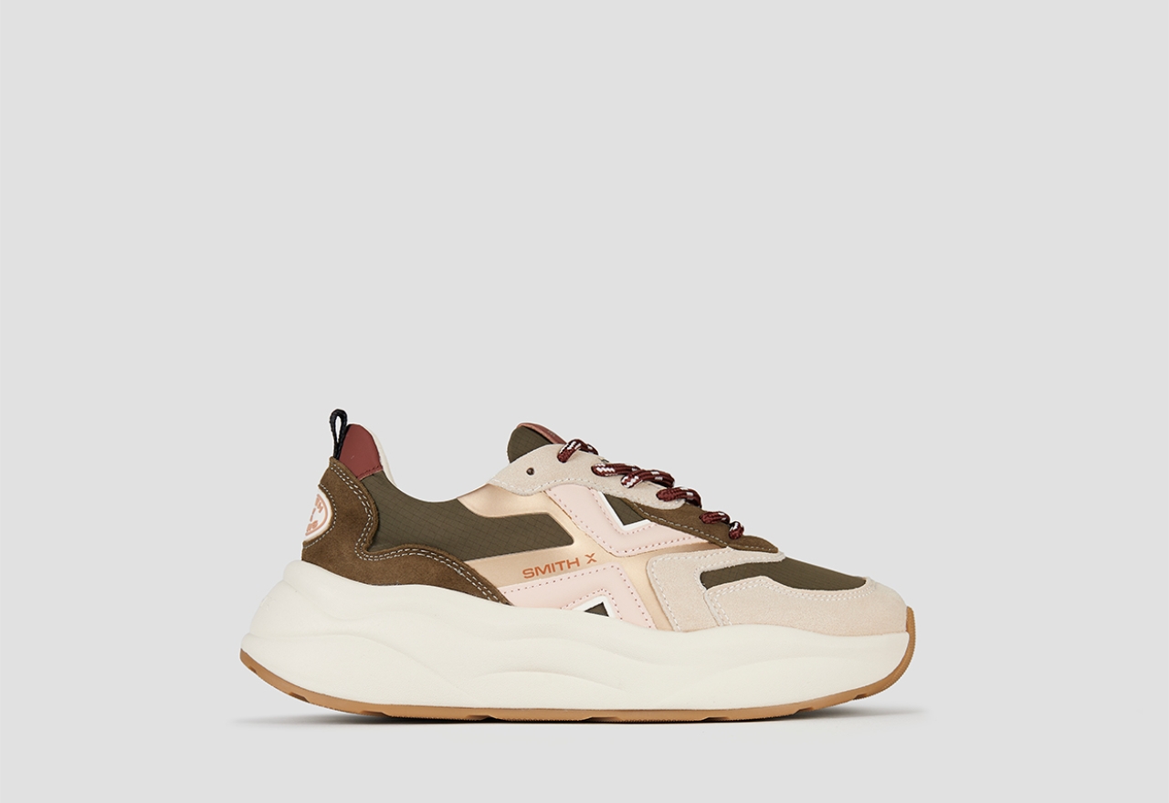 Sneakers Alexander Smith horizon woman in green suede and ripstop with pink logo on the side - 1