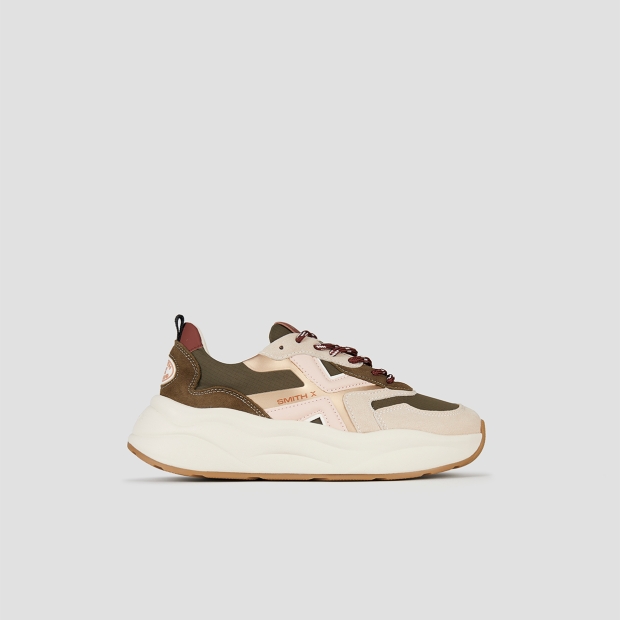 Sneakers Alexander Smith horizon woman in green suede and ripstop with pink logo on the side - 1