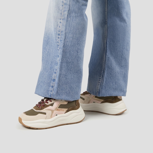 Sneakers Alexander Smith horizon woman in green suede and ripstop with pink logo on the side - 2