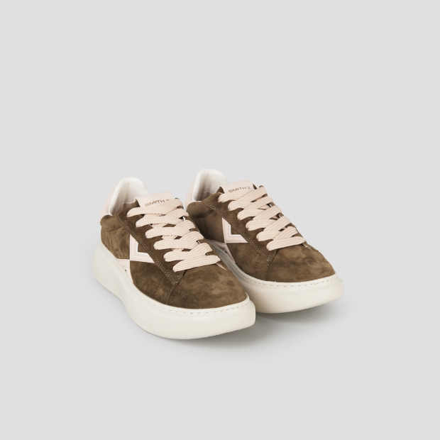 Sneakers Alexander Smith college woman in green suede with pink back and logo on the side - 4