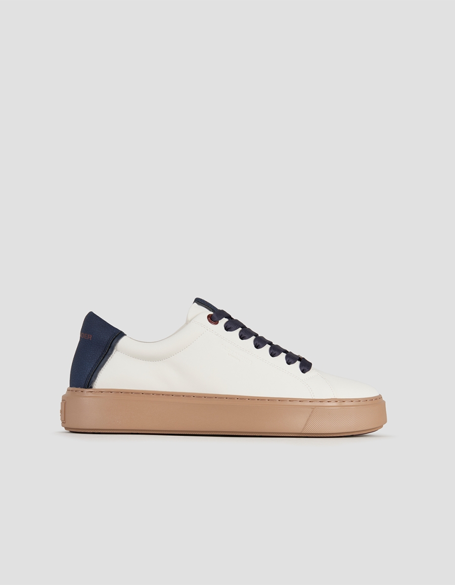 Sneakers Alexander Smith london man in white leather and blue details, with camel sole - 1