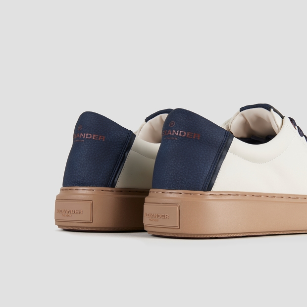 Sneakers Alexander Smith london man in white leather and blue details, with camel sole - 5