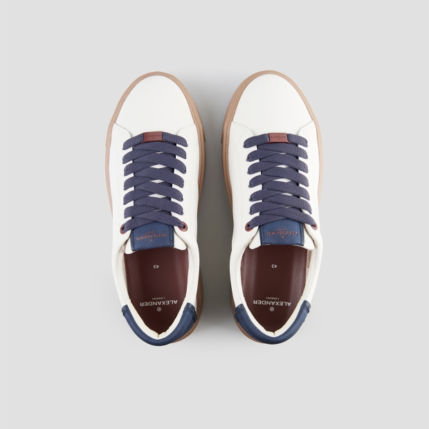Sneakers Alexander Smith london man in white leather and blue details, with camel sole - 6