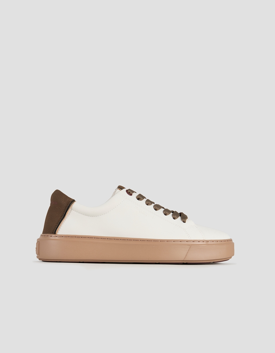 Sneakers Alexander Smith london man in white leather and green details, with camel sole - 1