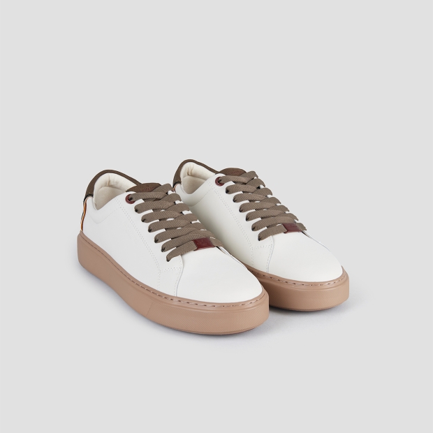 Sneakers Alexander Smith london man in white leather and green details, with camel sole - 4