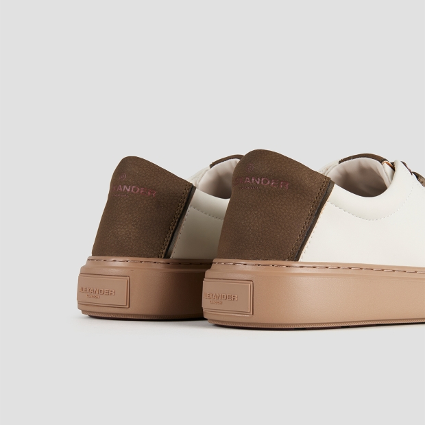 Sneakers Alexander Smith london man in white leather and green details, with camel sole - 5