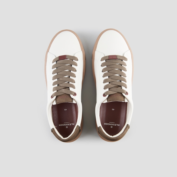 Sneakers Alexander Smith london man in white leather and green details, with camel sole - 6