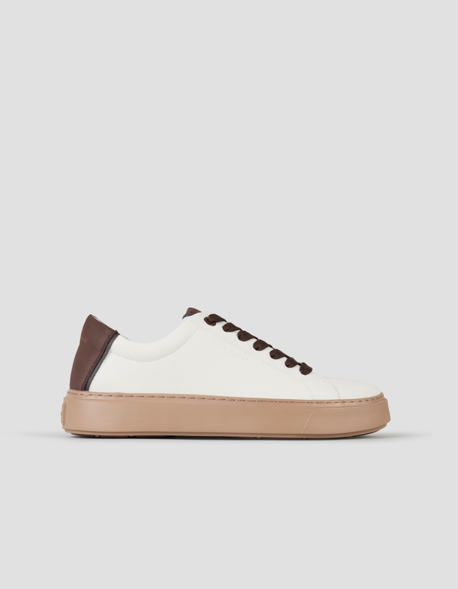 Sneakers Alexander Smith london man in white leather and brown details, with camel sole - 1