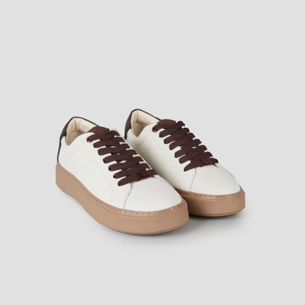 Sneakers Alexander Smith london man in white leather and brown details, with camel sole - 4