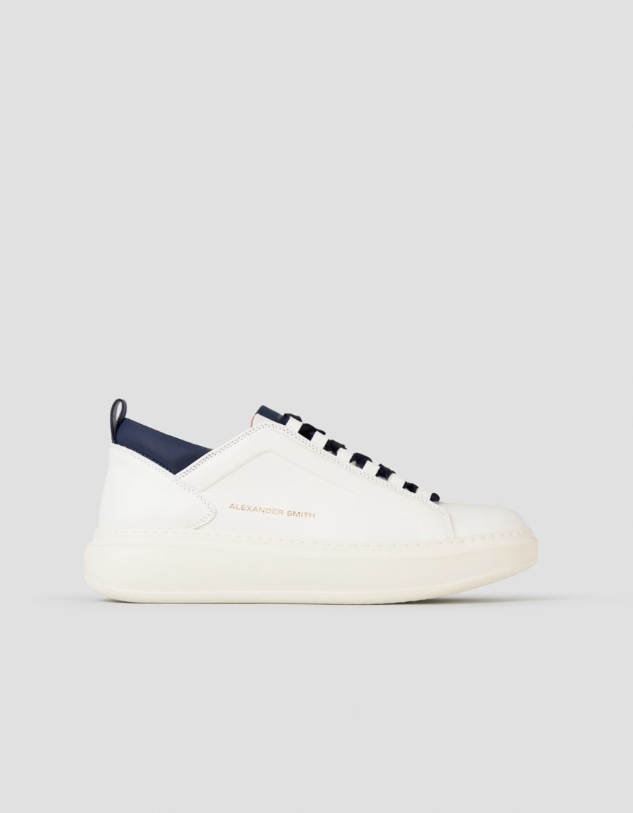 Sneakers Alexander Smith wembley man high frequency in white leather and blue details - 1