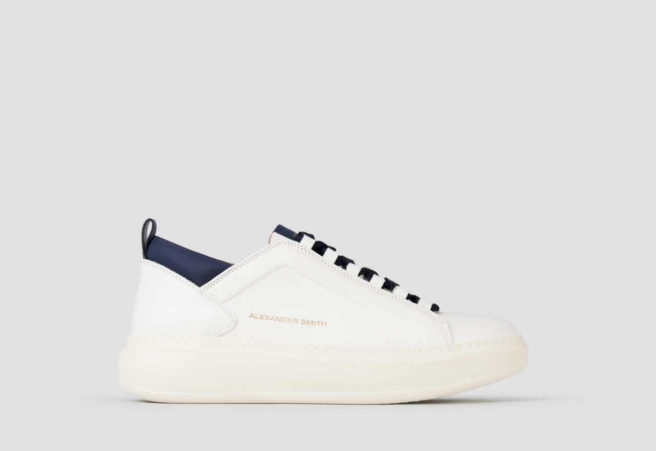Sneakers Alexander Smith wembley man high frequency in white leather and blue details - 1