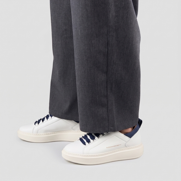 Sneakers Alexander Smith wembley man high frequency in white leather and blue details - 2