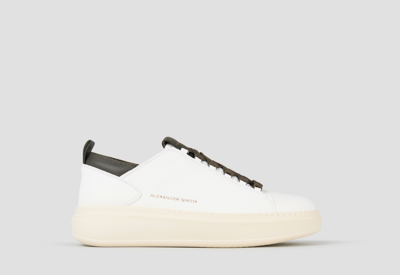 Sneakers Alexander Smith wembley man deconstructed in white tumbled leather and green details - 1