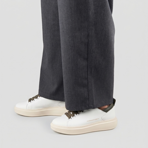 Sneakers Alexander Smith wembley man deconstructed in white tumbled leather and green details - 2