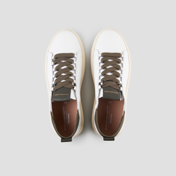 Sneakers Alexander Smith wembley man deconstructed in white tumbled leather and green details - 6