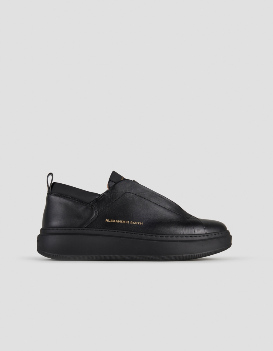 Sneakers Alexander Smith wembley slip-on man in black leather and black sole - 1
