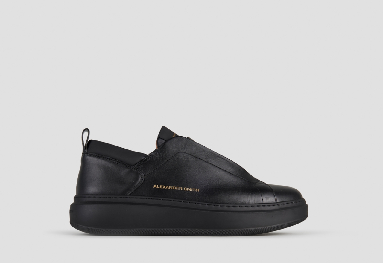 Sneakers Alexander Smith wembley slip-on man in black leather and black sole - 1