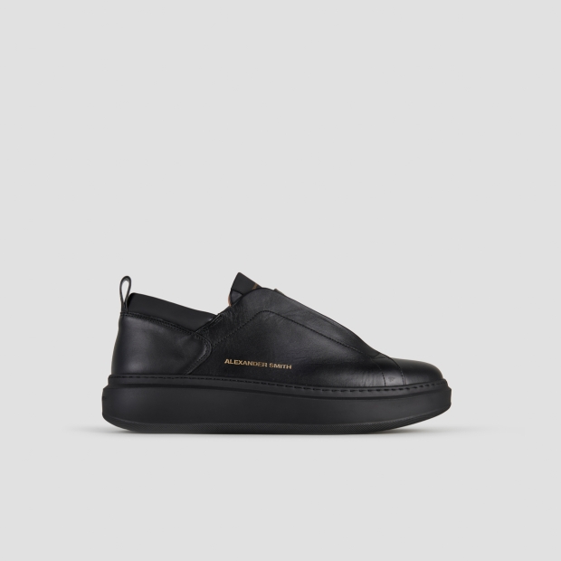 Sneakers Alexander Smith wembley slip-on man in black leather and black sole - 1