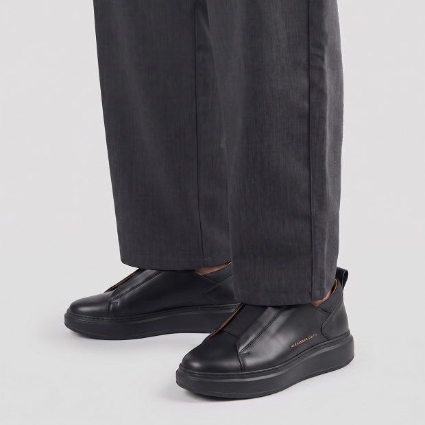 Sneakers Alexander Smith wembley slip-on man in black leather and black sole - 2